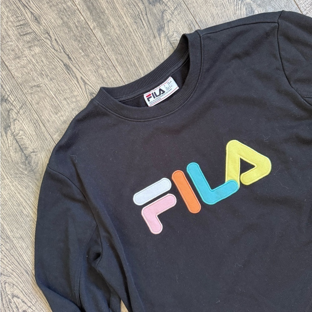 Fila Womens Terry Crewneck Sweatshirt-Black Candy Pink- Size Large - Picture 3 of 5